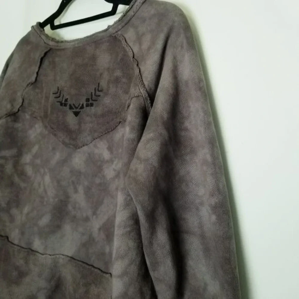 Free People Sweater Brown Tie Dye Blotches Oversized Embroidered Beachy Boho‎ XS